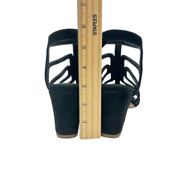 Isola Lina Cage Sandals Womens Size 8.5 Black Suede Side Zip Sculpted Heel Edgy - Picture 6 of 9